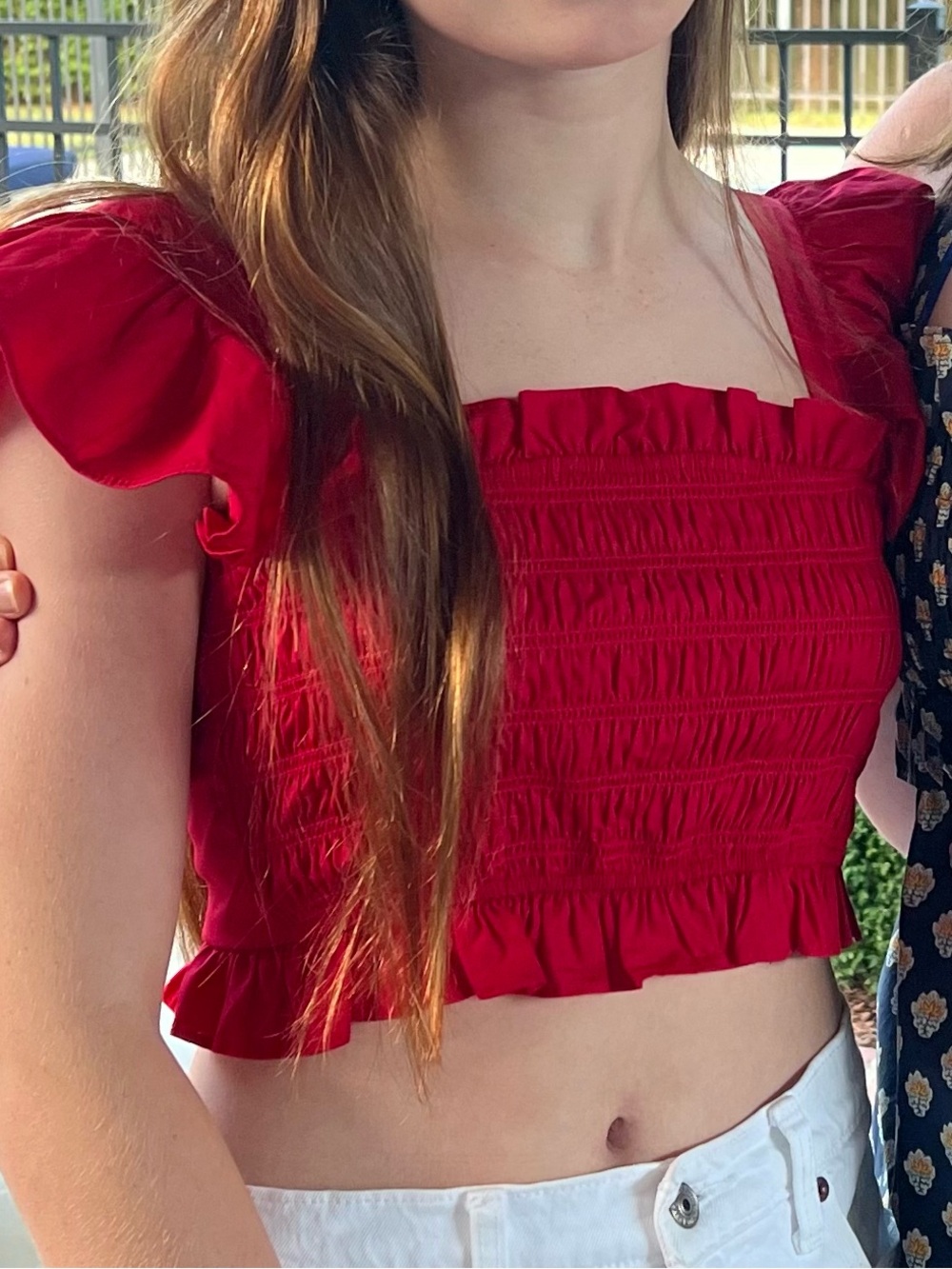 Altar'd State Red Smocked Ruffle Crop Top